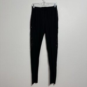 NWT Naeem Khan Black Leggings Mesh‎ Cutouts with Sequins Womens Size 8